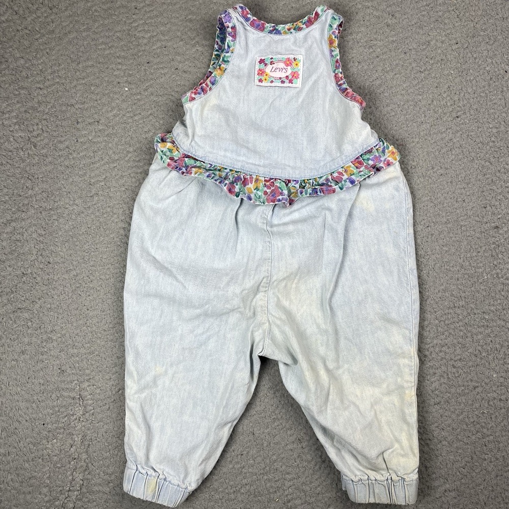 VTG 80's Levi's Denim Dress Girls Size 12M Logo Little Levi's Floral Pattern USA - Picture 7 of 15